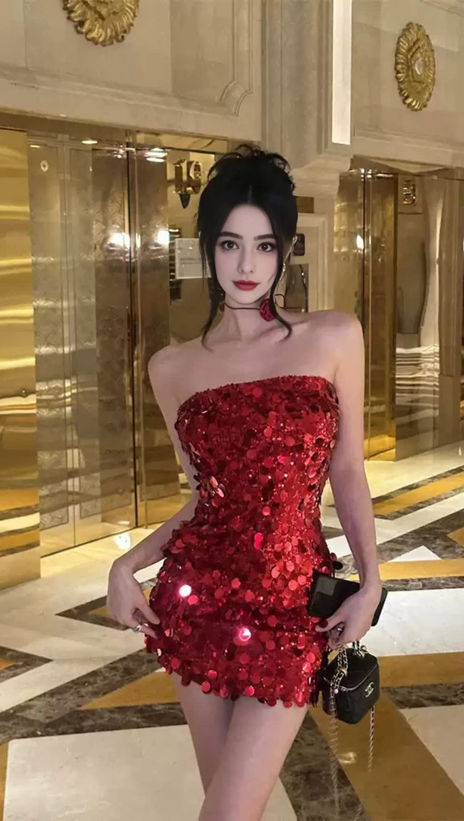 RED SEQUIN STRAPLESS HOCO MINI DRESS