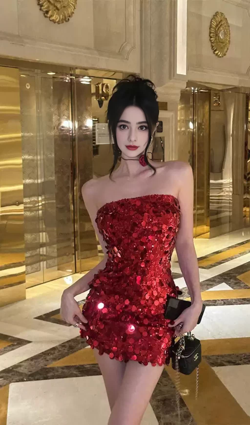 RED SEQUIN STRAPLESS HOCO MINI DRESS