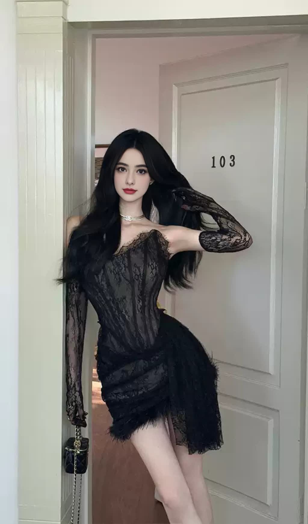 BLACK LACE OFF - SHOULDER FEATHER - TRIM HOCO MINI DRESS