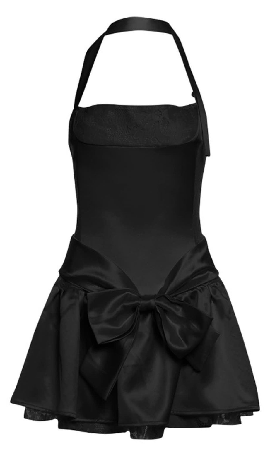 Schwarzes Satin-Neckholder-Schleife - Accent Mini Hoco Kleid 