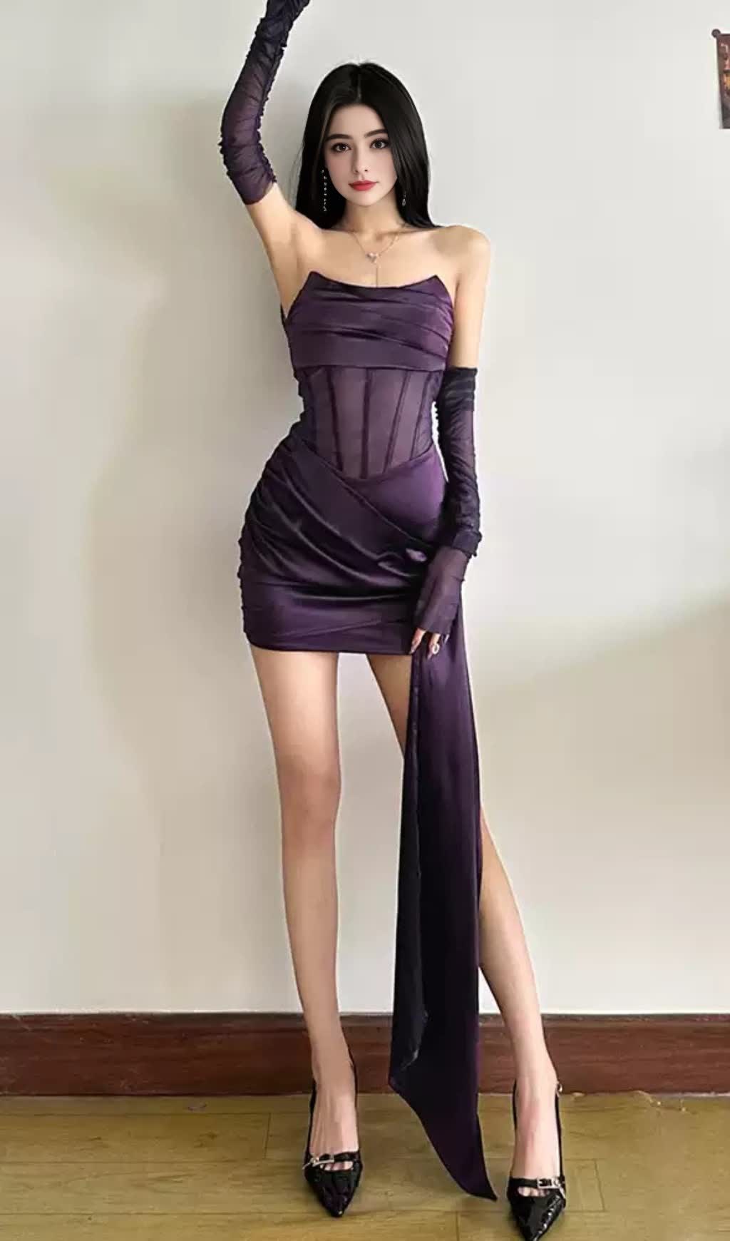 Purple Velvet Mesh - Paneled Corset Mini  Hoco Dress