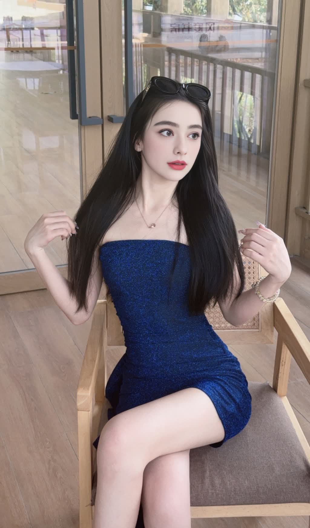 Strapless Glittery Royal Blue Hoco Dress with Asymmetric Ruffle