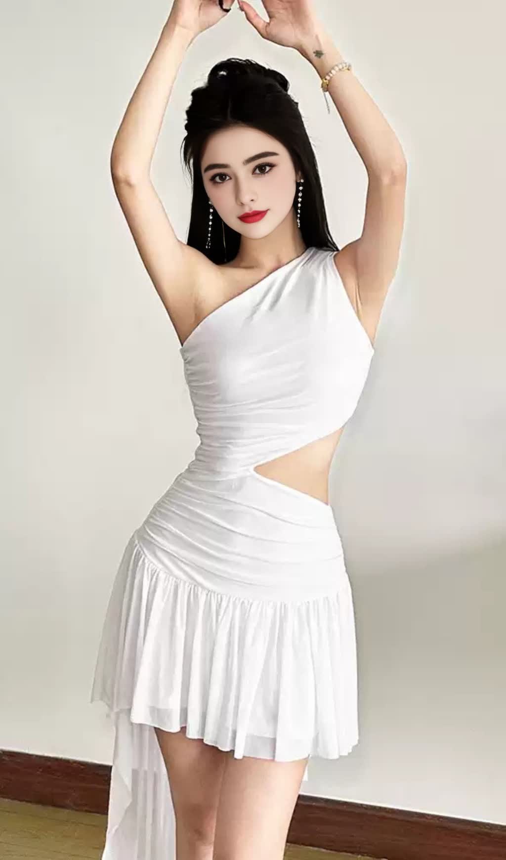 White One - Shoulder Cutout Asymmetric Mini  Hoco Dress