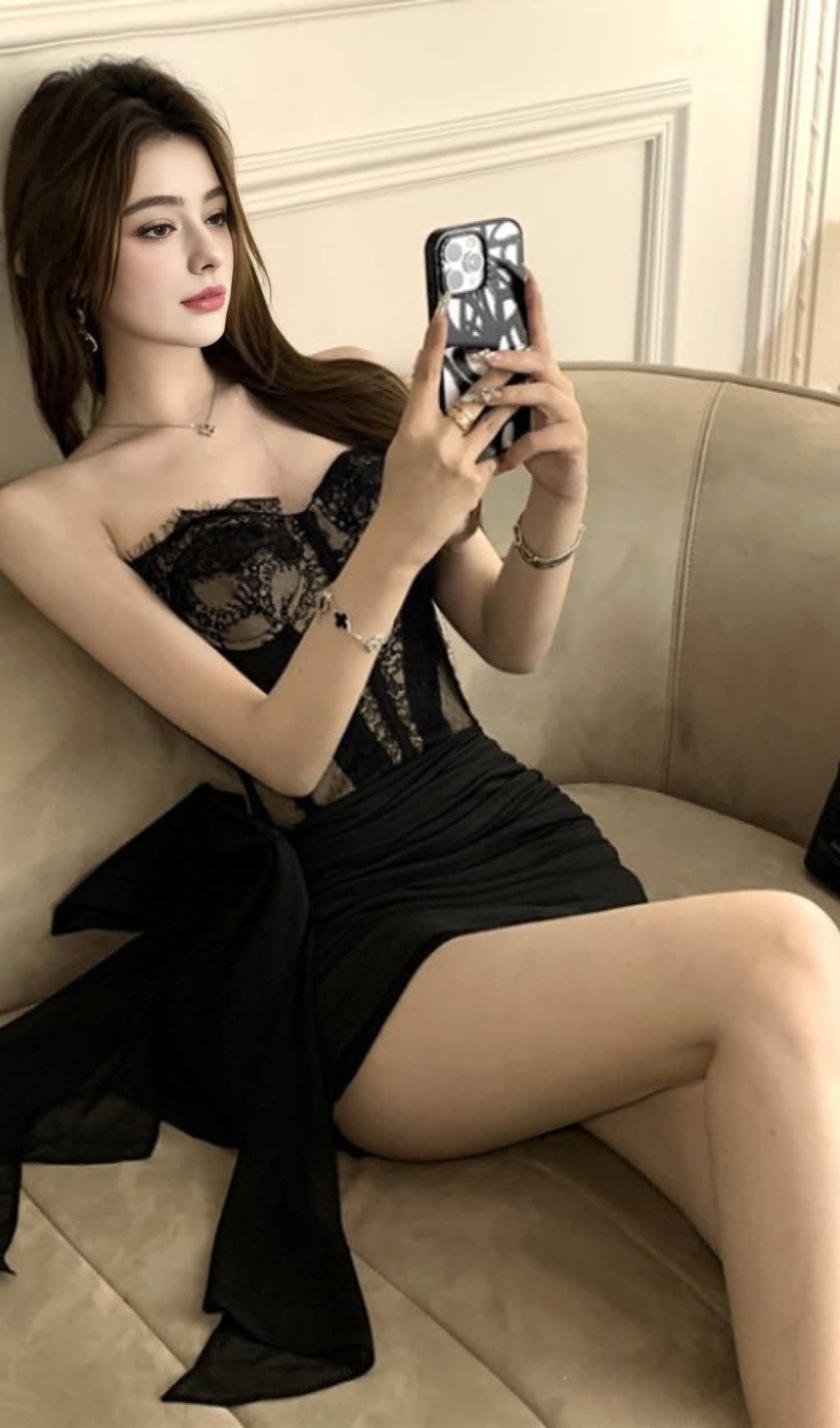 Black Lace Strapless Asymmetric Hoco Dress