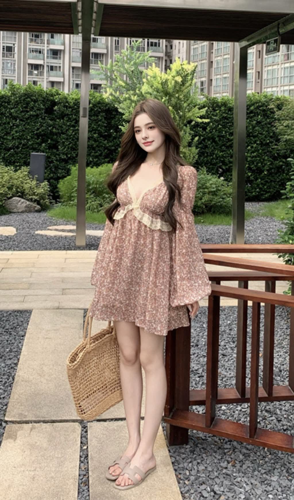 Floral Lace - Trimmed V - Neck Fall Dress