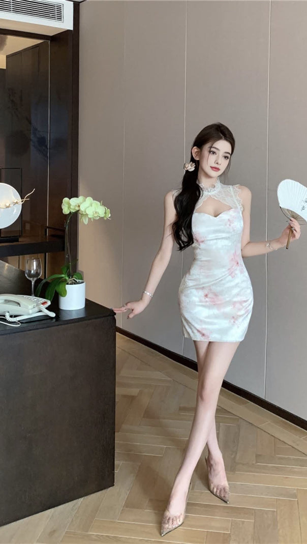 AIIZIE LACE - NECK FLORAL CHEONGSAM - STYLE HOCO DRESS - product image