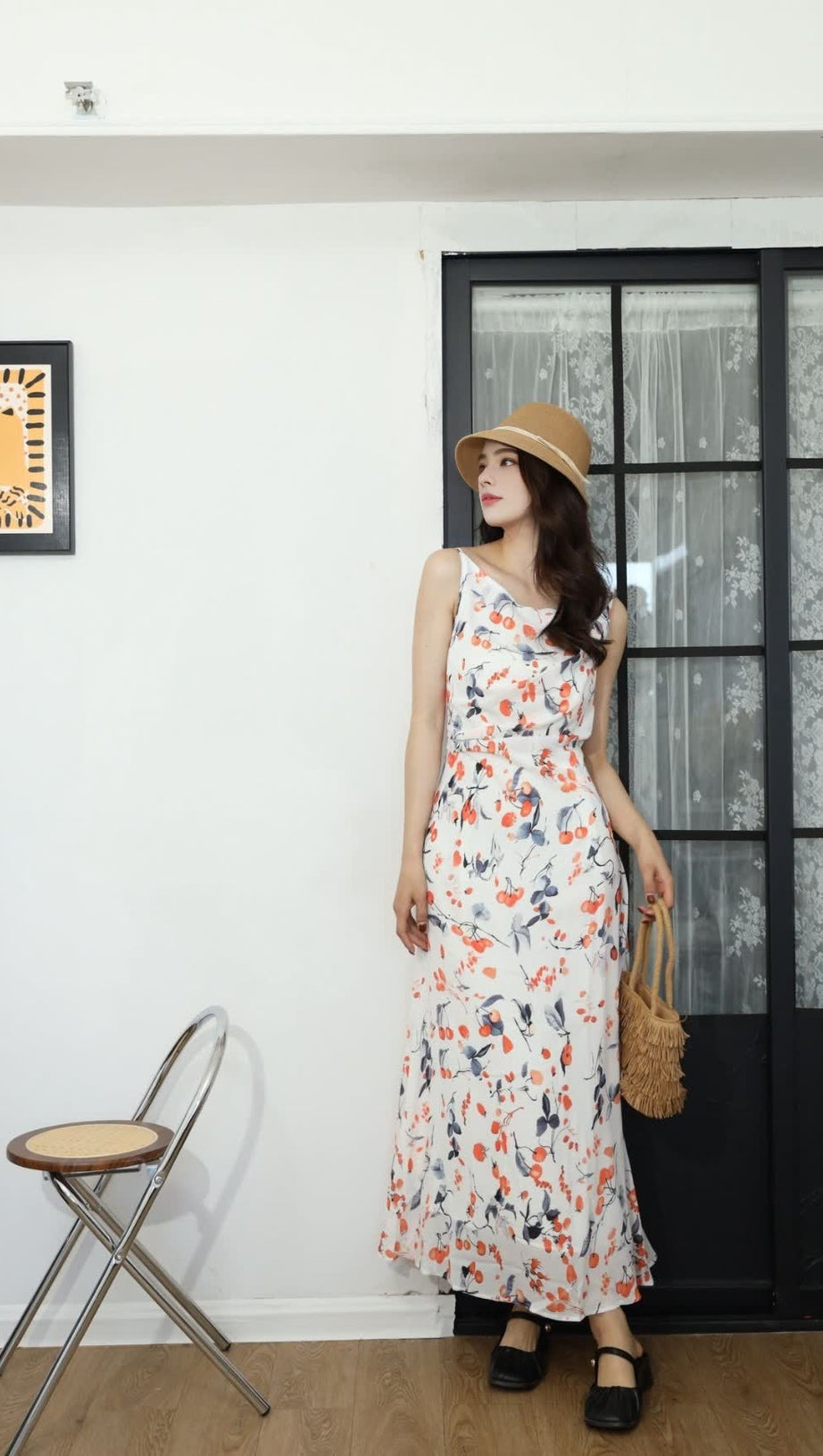 Elegantes ärmelloses Maxikleid mit Blumendruck 