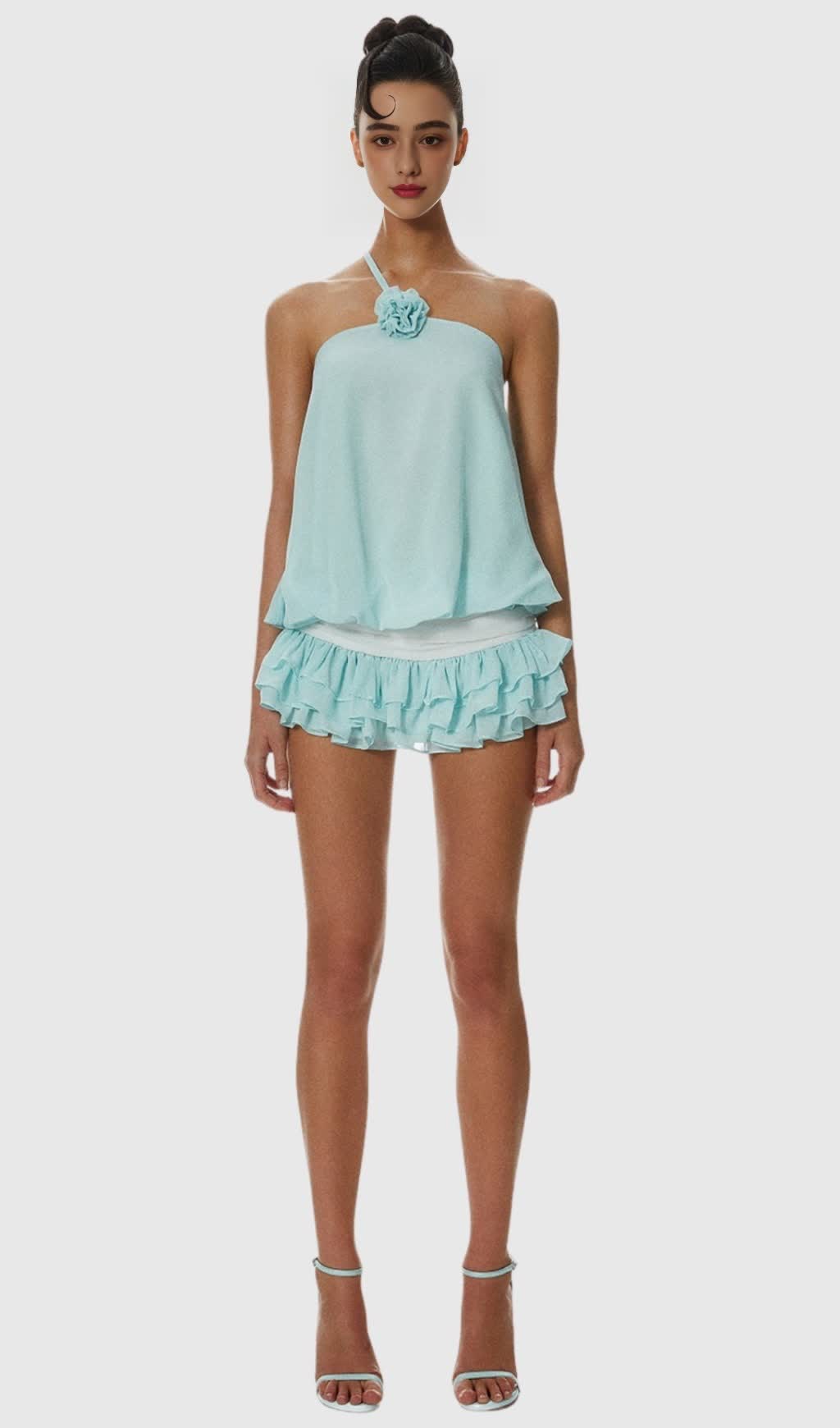 DELLESA FLORAL ONE SHOULDER TOP - BLUE