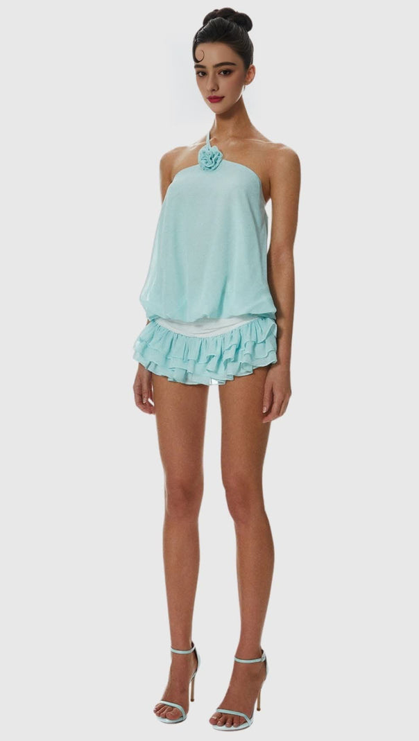 AIIZIE DELLESA FLORAL ONE SHOULDER TOP - BLUE - product image