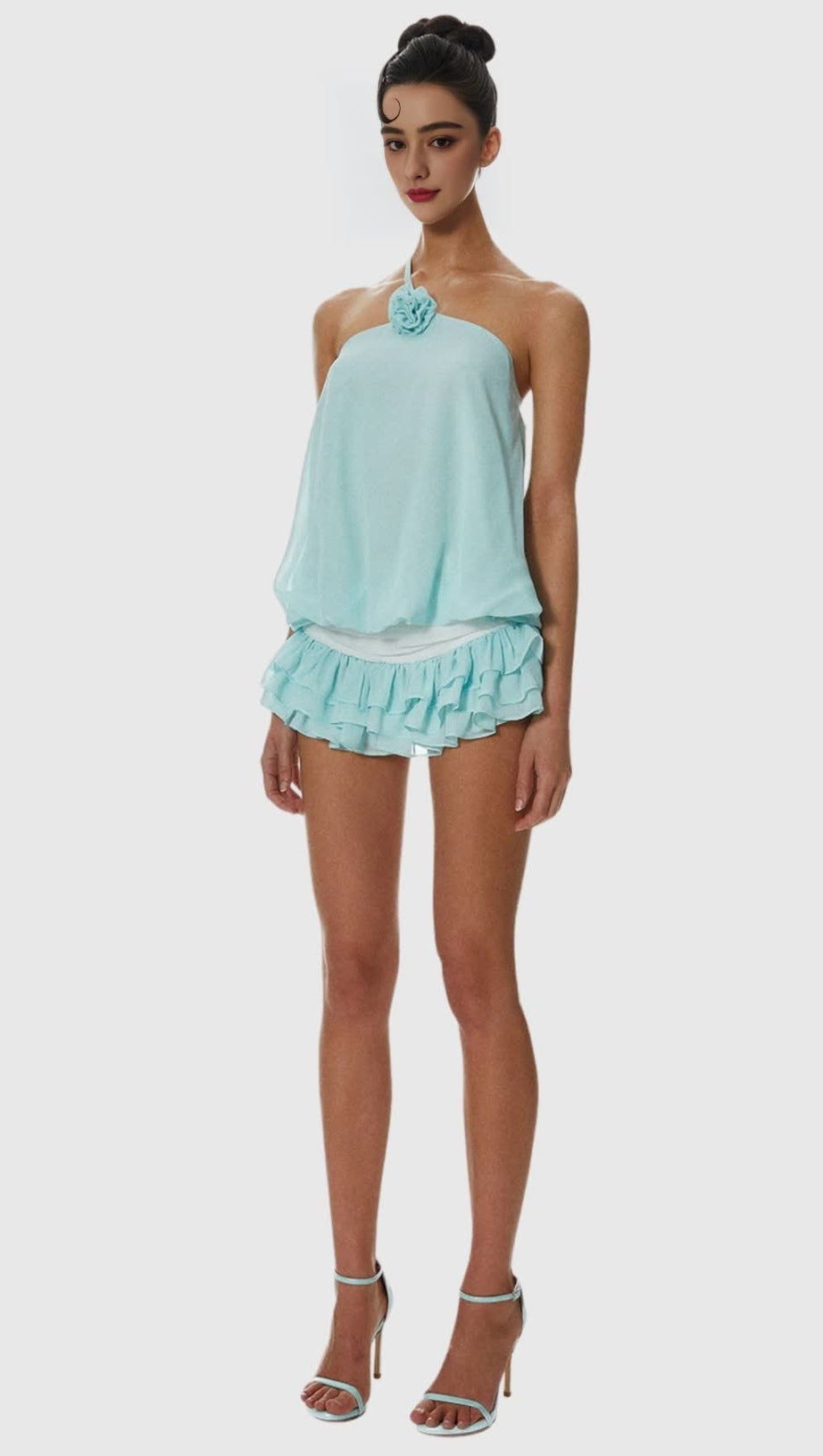 Dellesa Floral One-Shoulder Top - Blau