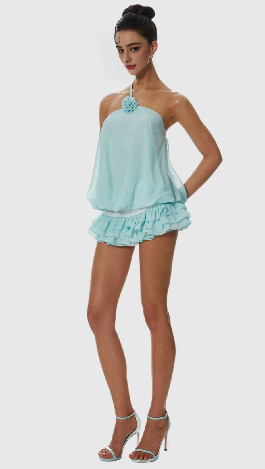 Dellesa Floral One-Shoulder Top - Blau