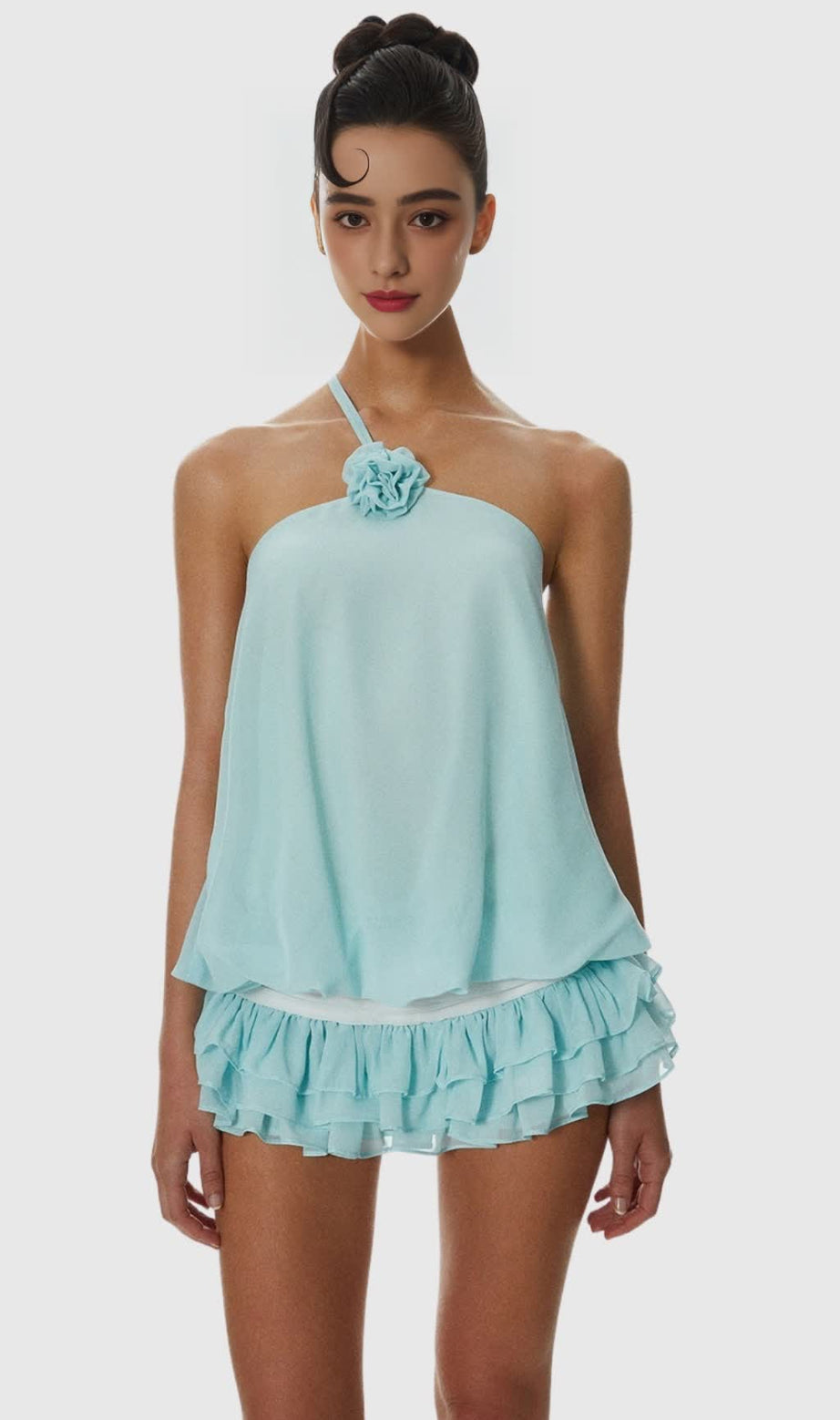 Dellesa Floral One Shoulder Top - Blue