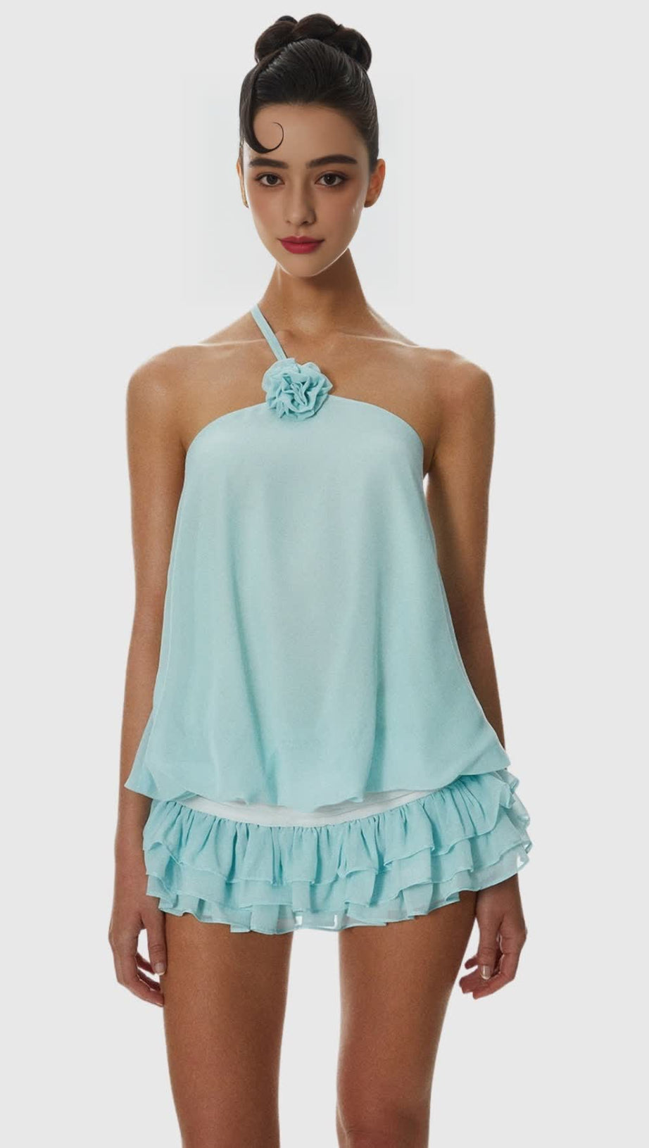 Dellesa Floral One-Shoulder Top - Blau
