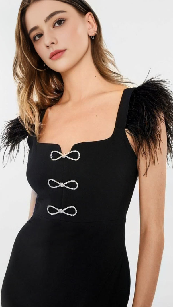 AIIZIE JOSEPHINE BOWS HIGH SLIT DIAMOND BANDAGE MIDI DRESS - product image