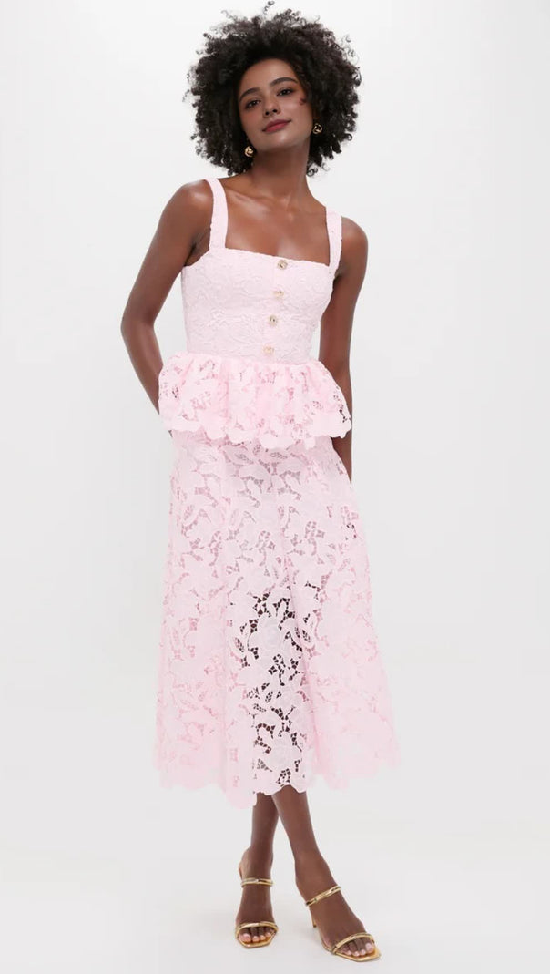 AIIZIE PINK LACE PEPLUM MIDI DRESS - product image