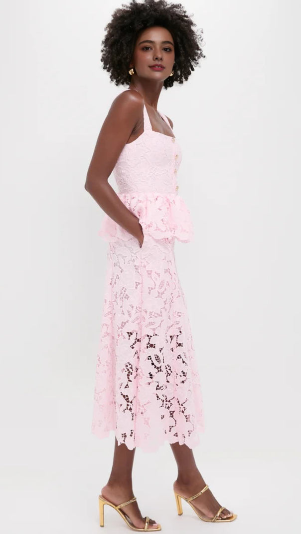 AIIZIE PINK LACE PEPLUM MIDI DRESS - product image