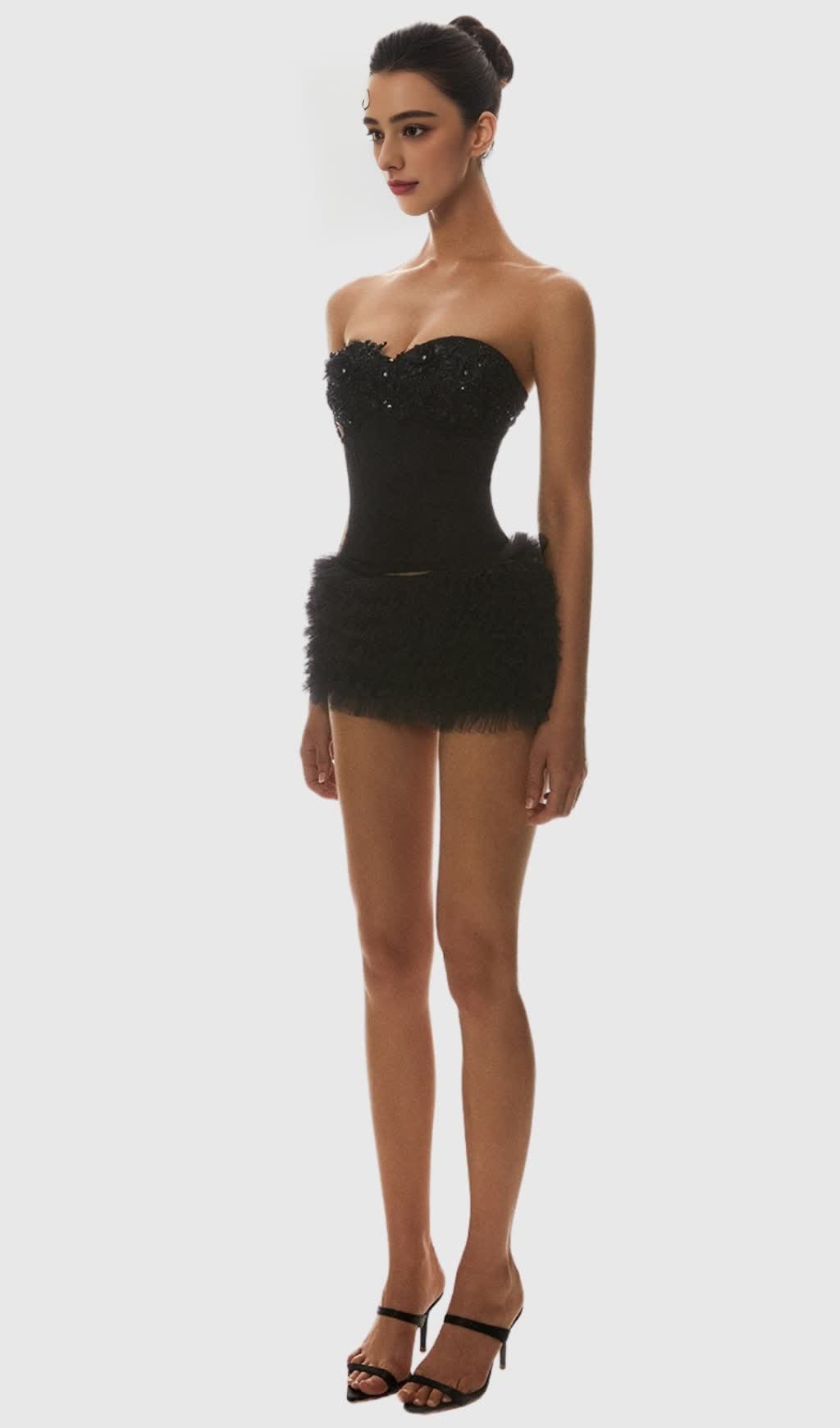 NKETIA SEQUIN EMBROIDERY STRAPLESS CORSET