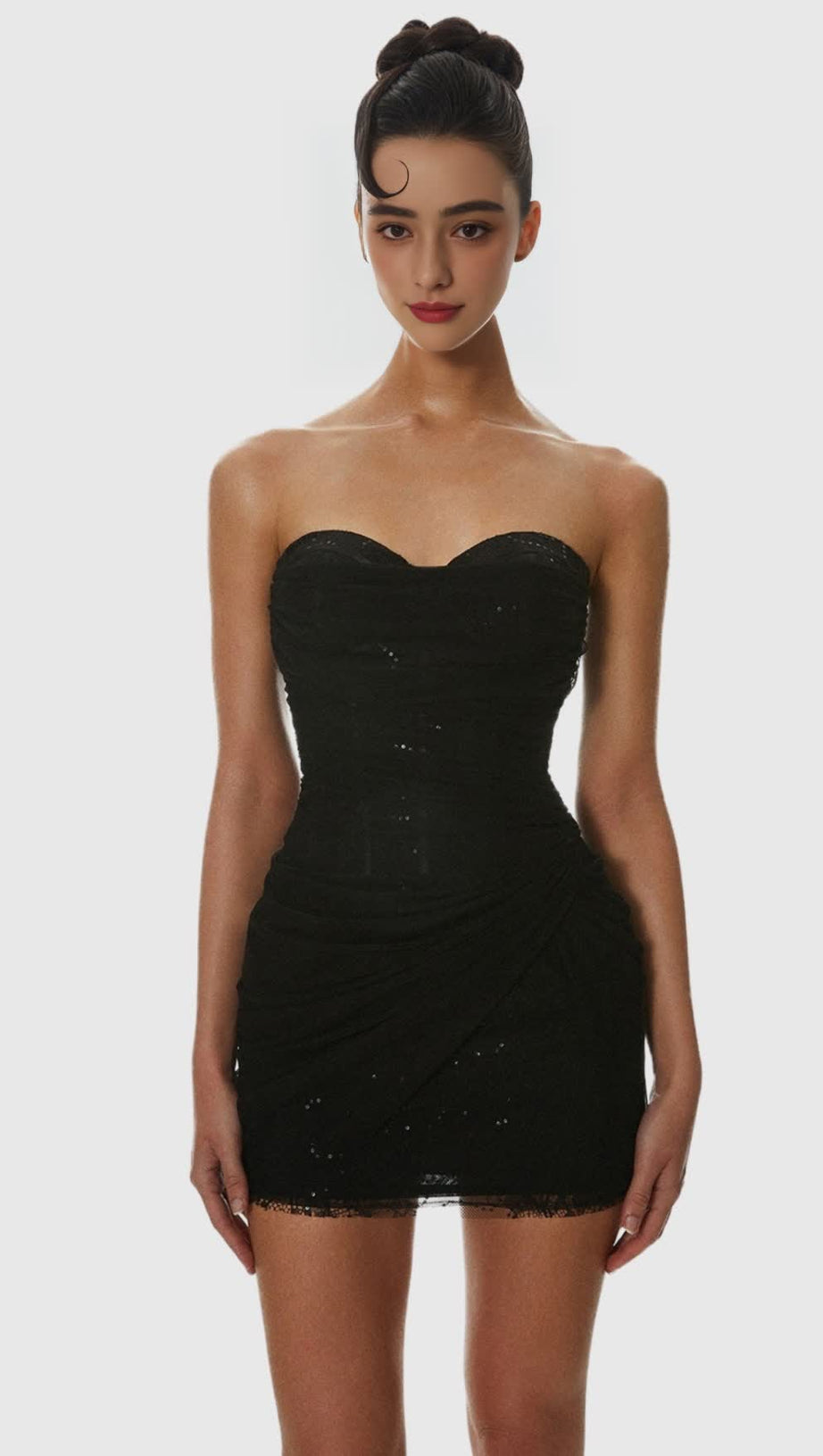 Liserre – Trägerloses, gerüschtes Minikleid mit Pailletten im Korsett-Stil