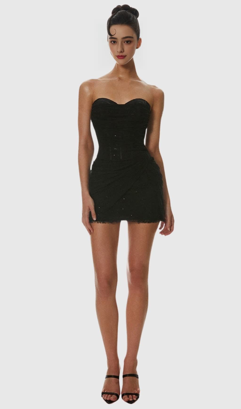 LISERRE SEQUIN STRAPLESS CORSET RUCHED MINI DRESS