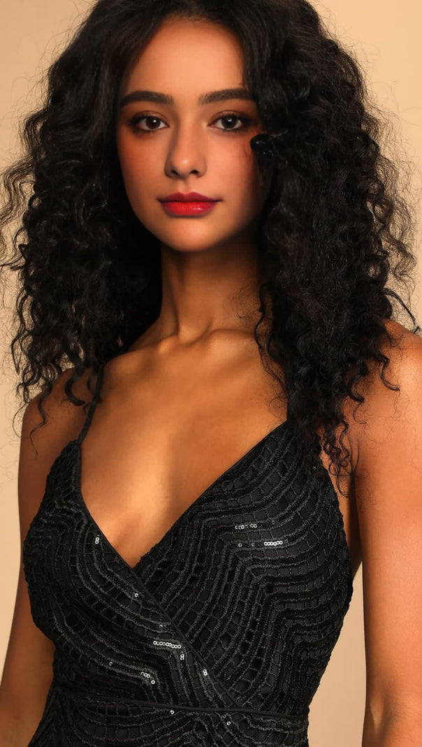 AIIZIE SEQUIN HOLLOW MINI DRESS IN BLACK - product image