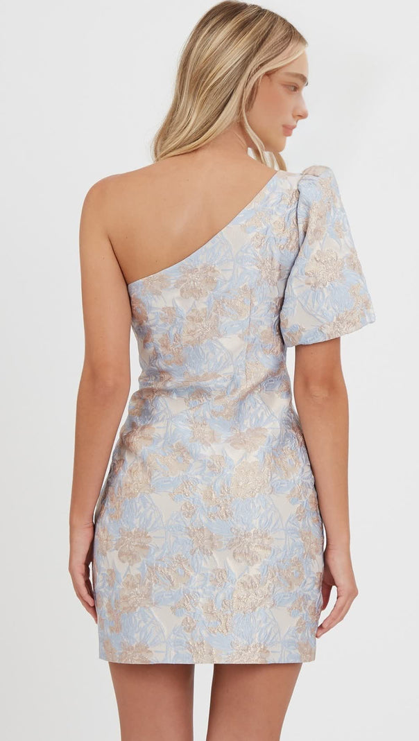 AIIZIE ONE-SHOULDER JACQUARD MINI DRESS IN BLUE-MULTI - product image