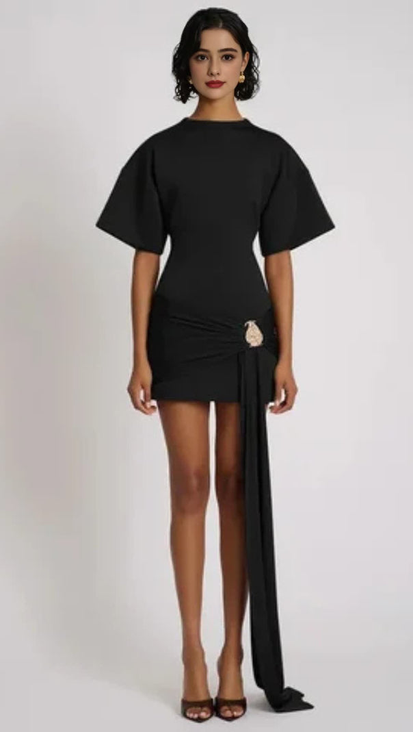 AIIZIE DRAPED EMBELLISHED MINI DRESS - BLACK - product image