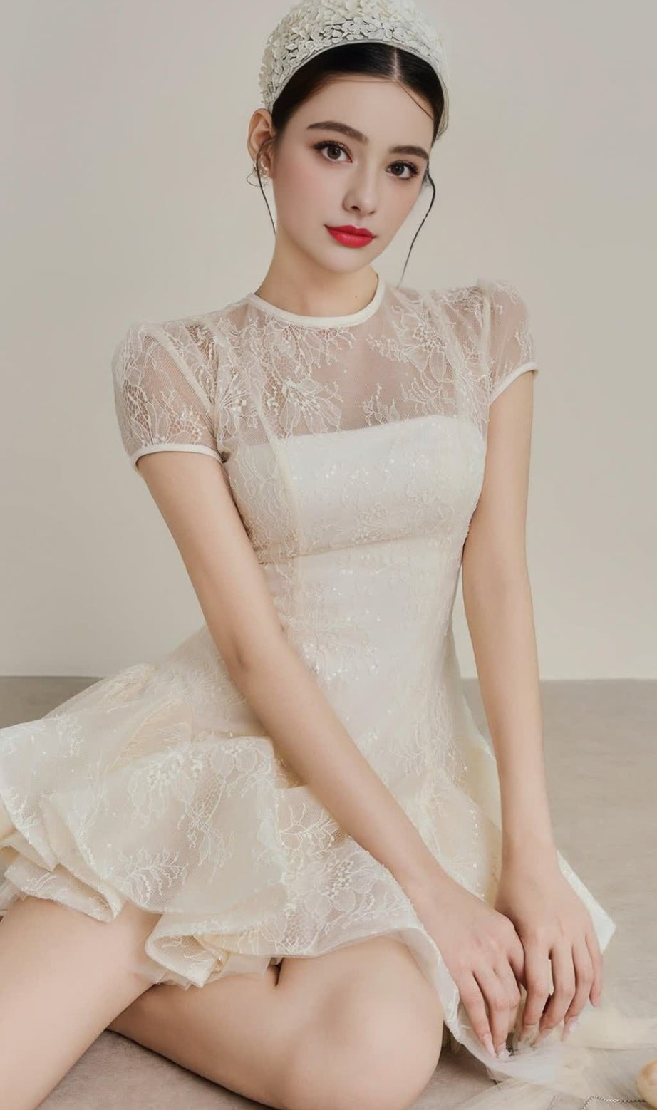 miniabito gonfio in pizzo con paillettes Kelly bianco