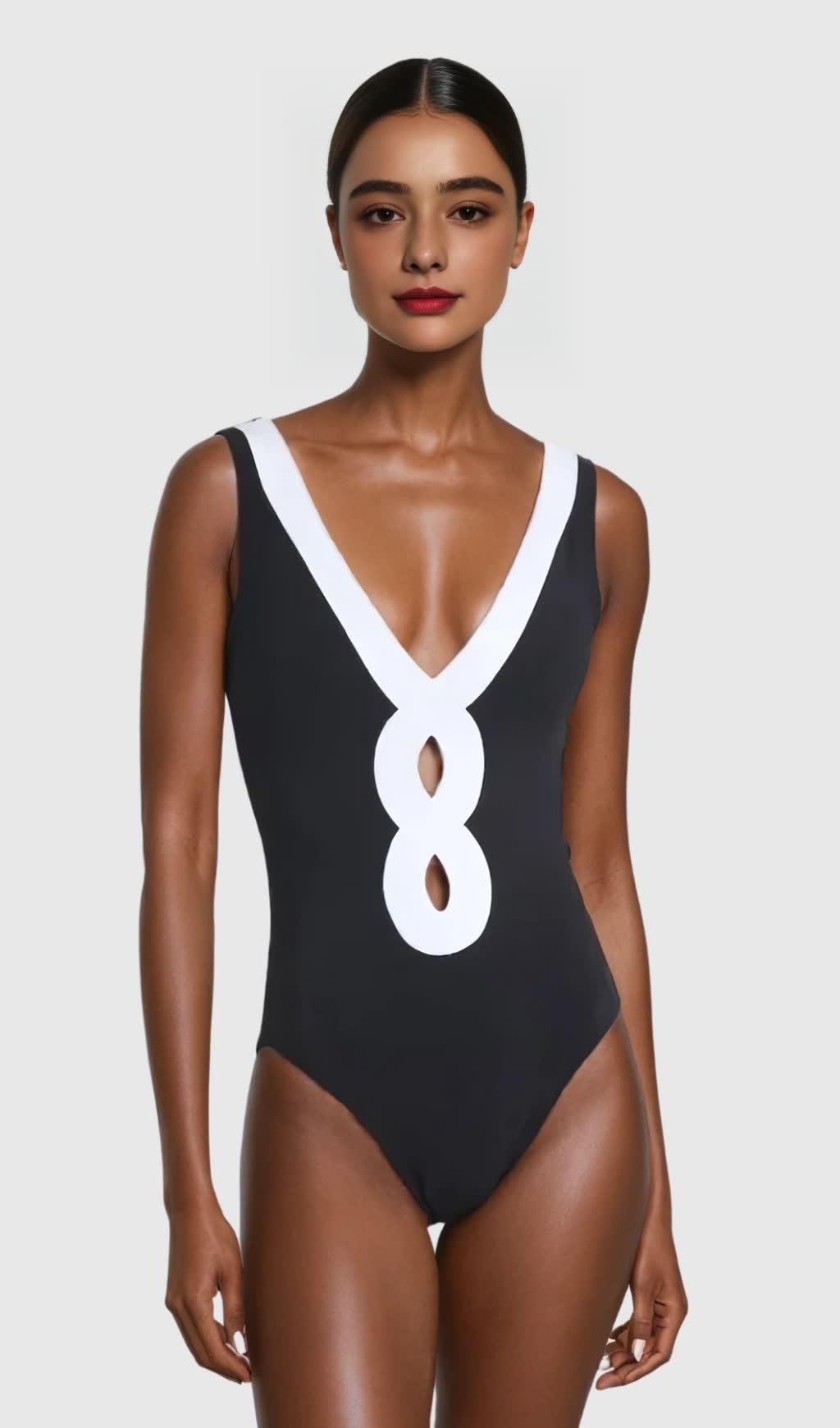 Rebecca – Tief ausgeschnittener Badeanzug mit Cut-outs