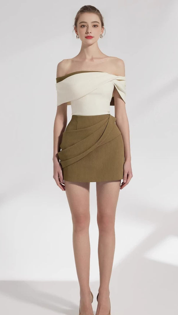 AIIZIE MARJORIE A-LINE PLEATED COTTON TWILL MINI DRESS IN KAHKI - product image
