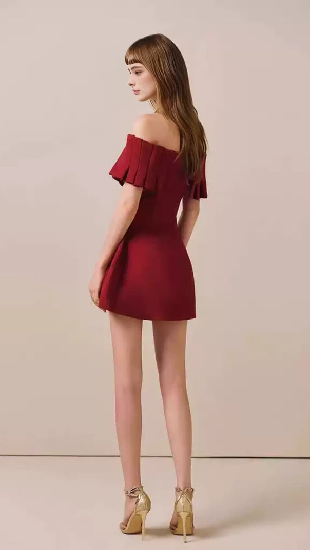 AIIZIE MARCIA OFF-SHOULDER PLEATED MINI DRESS IN RED - product image