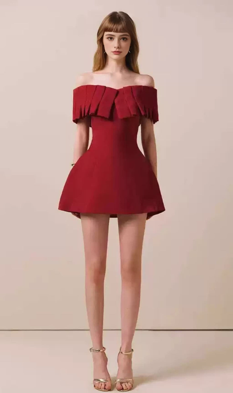 marcia Off-shoulder pleated Mini Dress in red