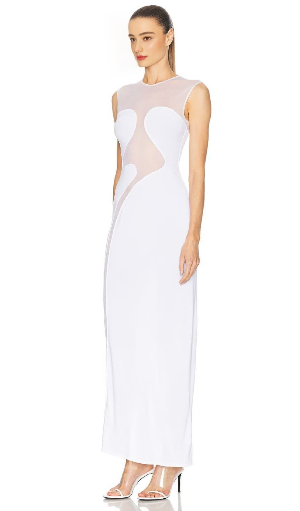 CARMINA MESH PANELED MAXI BANDAGE DRESS IN WHITE