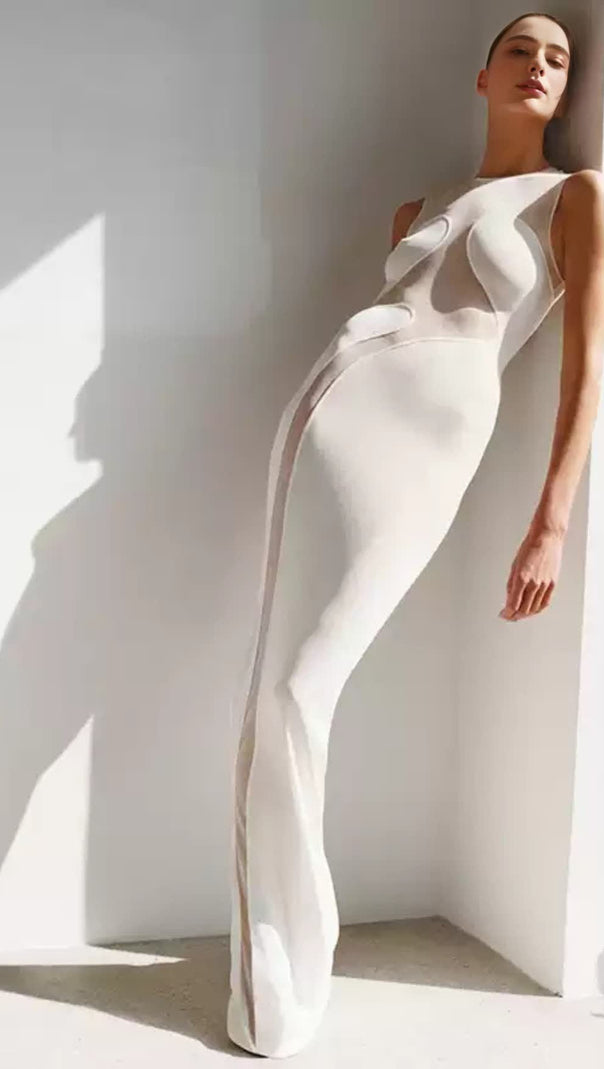 AIIZIE CARMINA MESH PANELED MAXI BANDAGE DRESS IN WHITE - product image