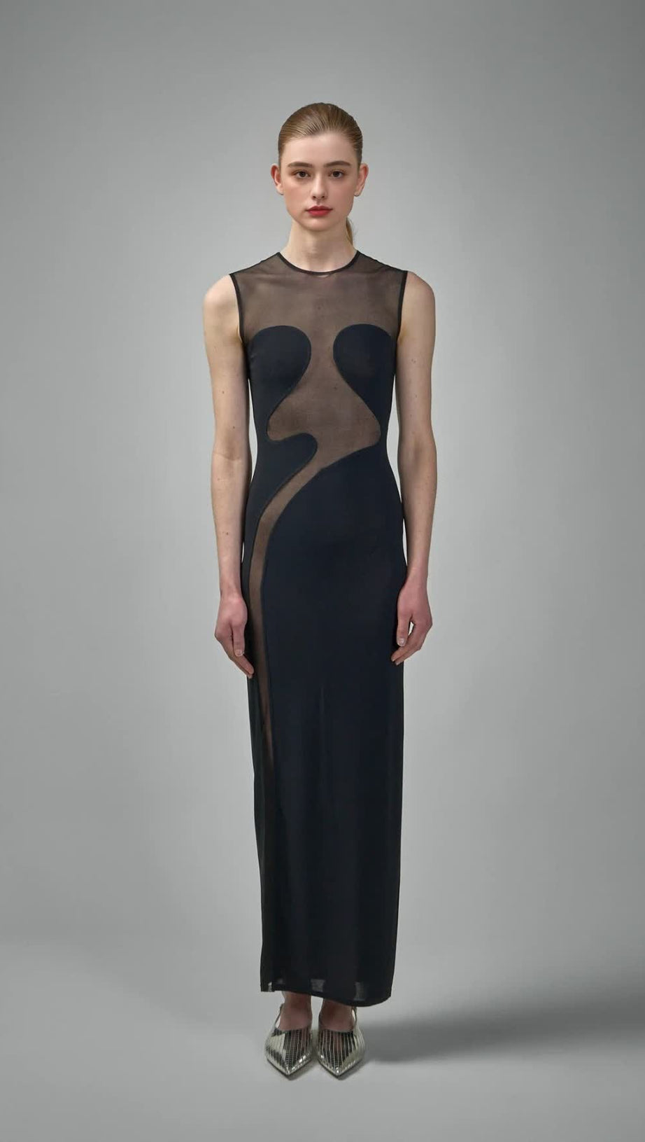 Carmina Maxi-Bandagekleid mit Netzstoffeinsätzen in Schwarz