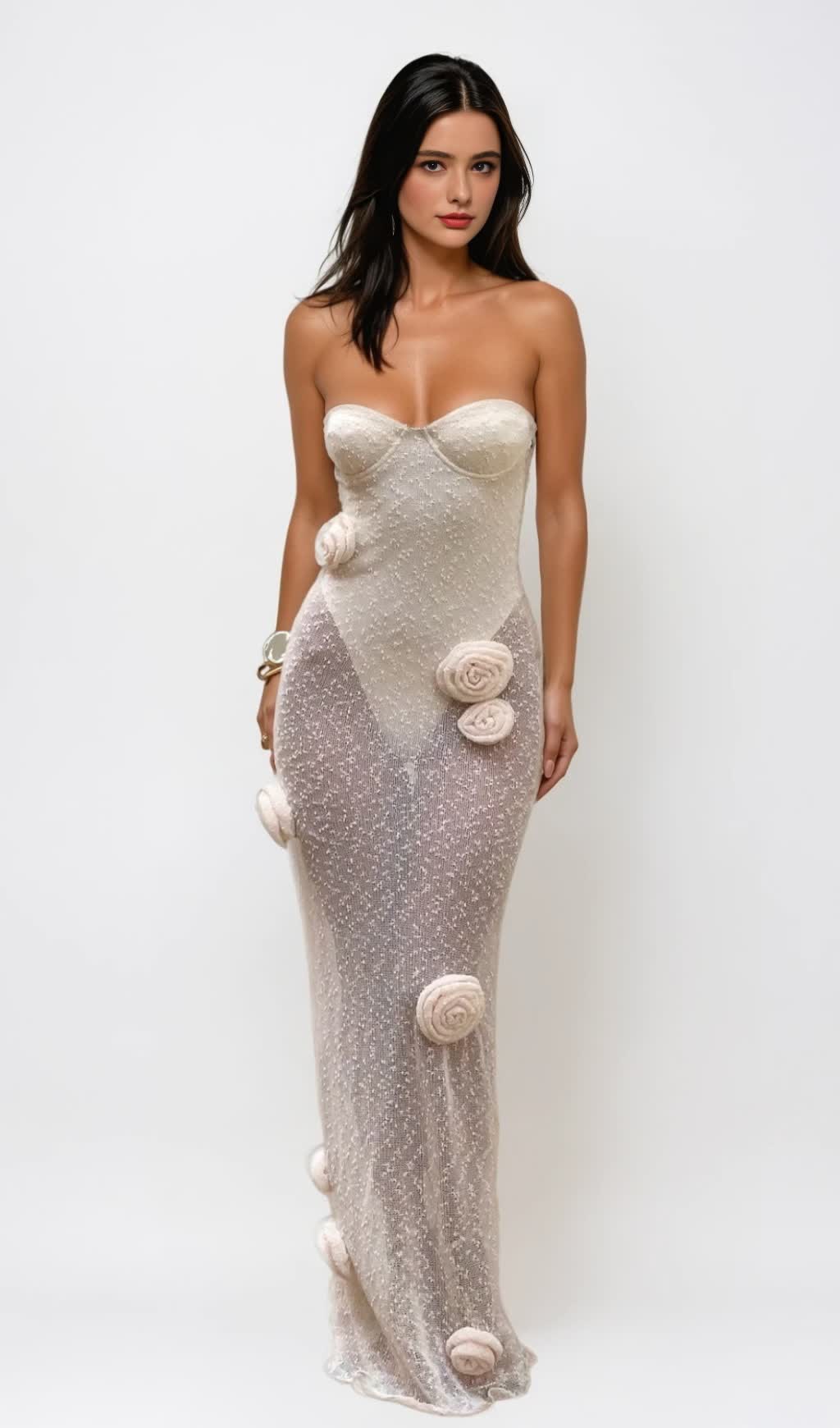 KATHERINE STRAPLESS FLOWER MAXI DRESS