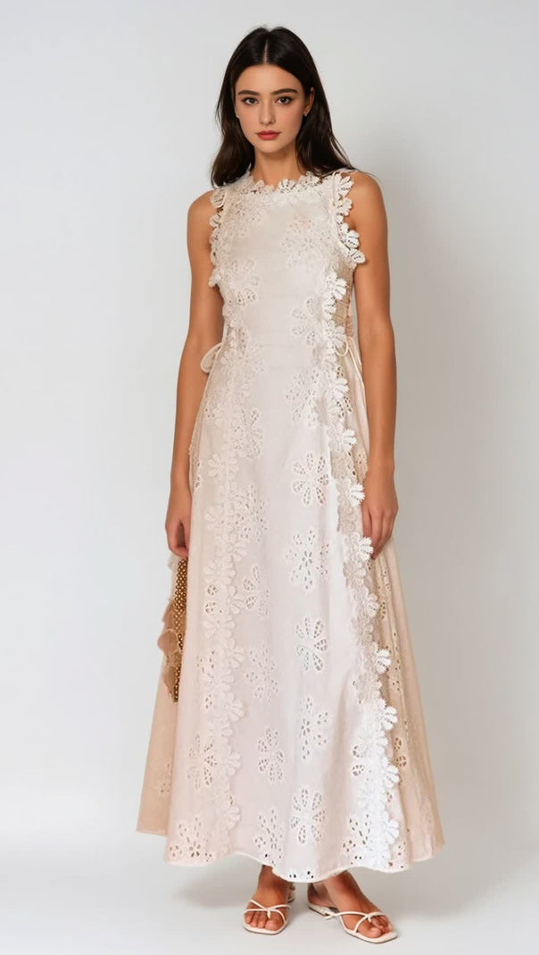 AIIZIE KIMBERLEY SPAGHETTI EMBROIDERED MAXI DRESS - product image