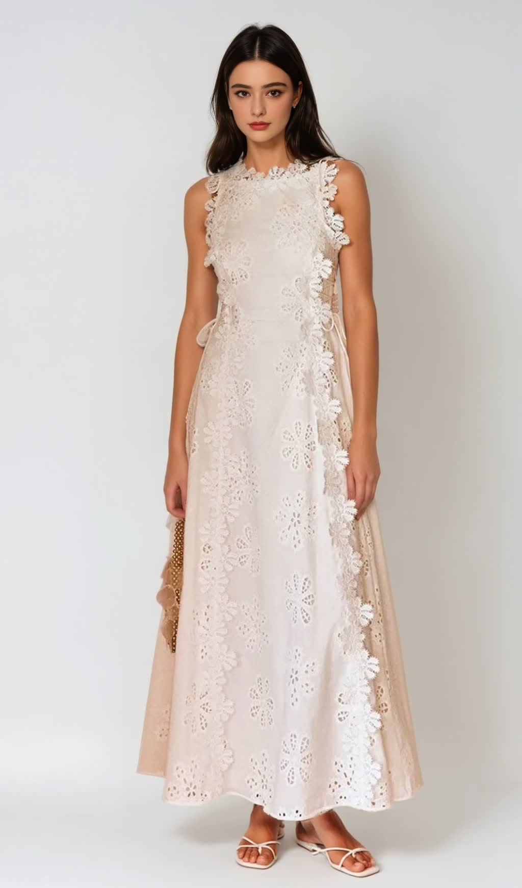 Kimberley – Spaghetti-Maxikleid mit Stickerei