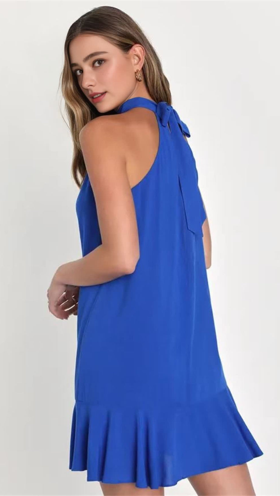 SHIFT HALTER MINI DRESS IN BLUE