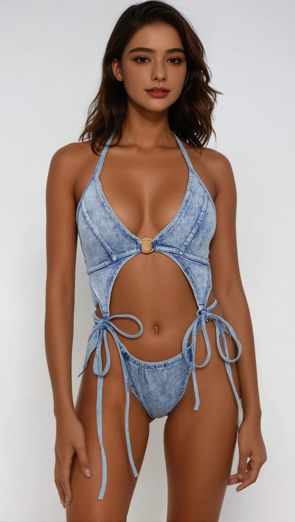 AIIZIE OCTAVIA LACE UP CUTOUT ONE PIECE SWIMSUIT - product image