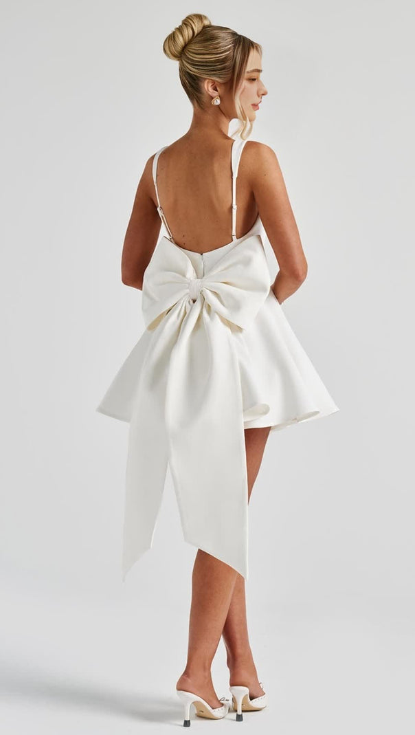 AIIZIE KRISTIN BACK BOW EMBELLISHED MINI DRESS IN IVORY - product image