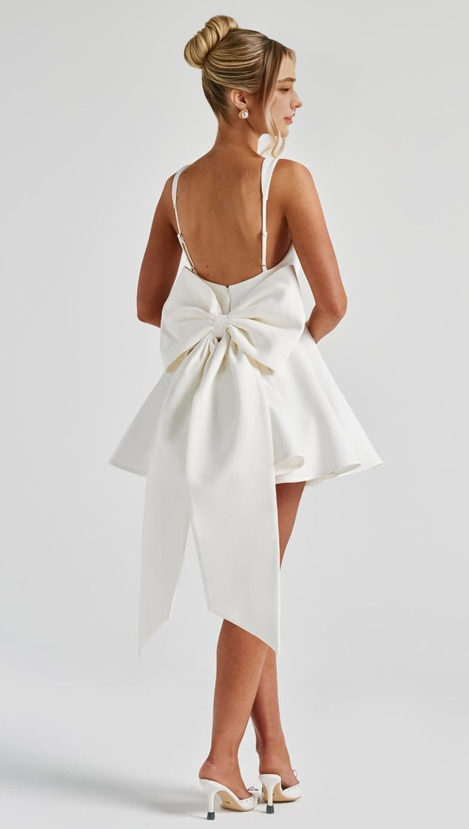 KRISTIN BACK BOW EMBELLISHED MINI DRESS IN IVORY