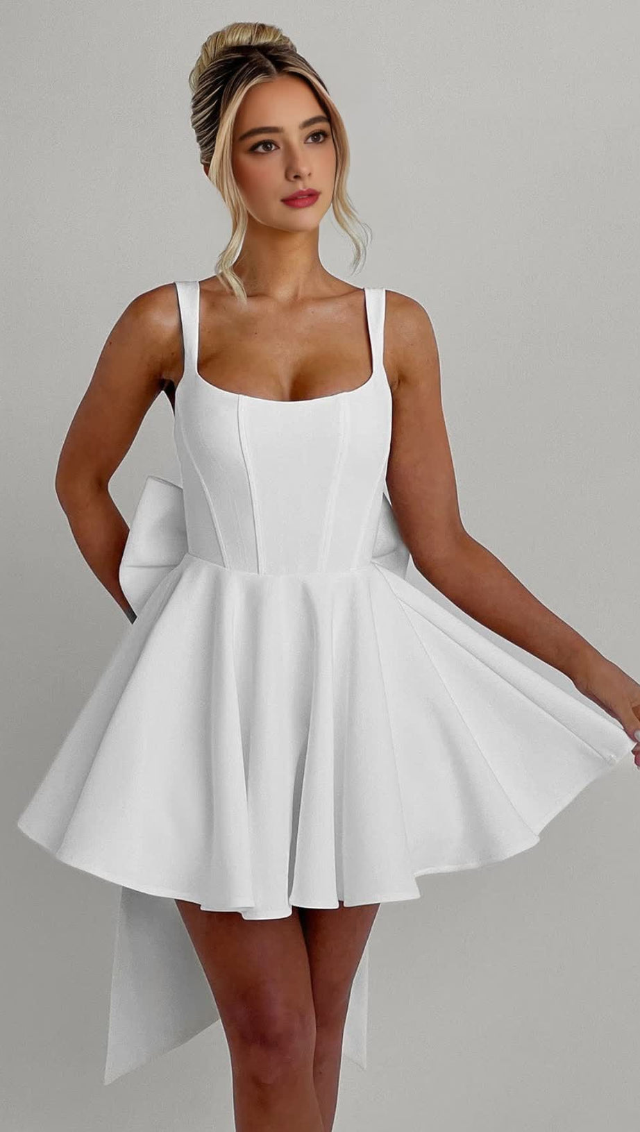 KRISTIN BACK BOW EMBELLISHED MINI DRESS IN IVORY