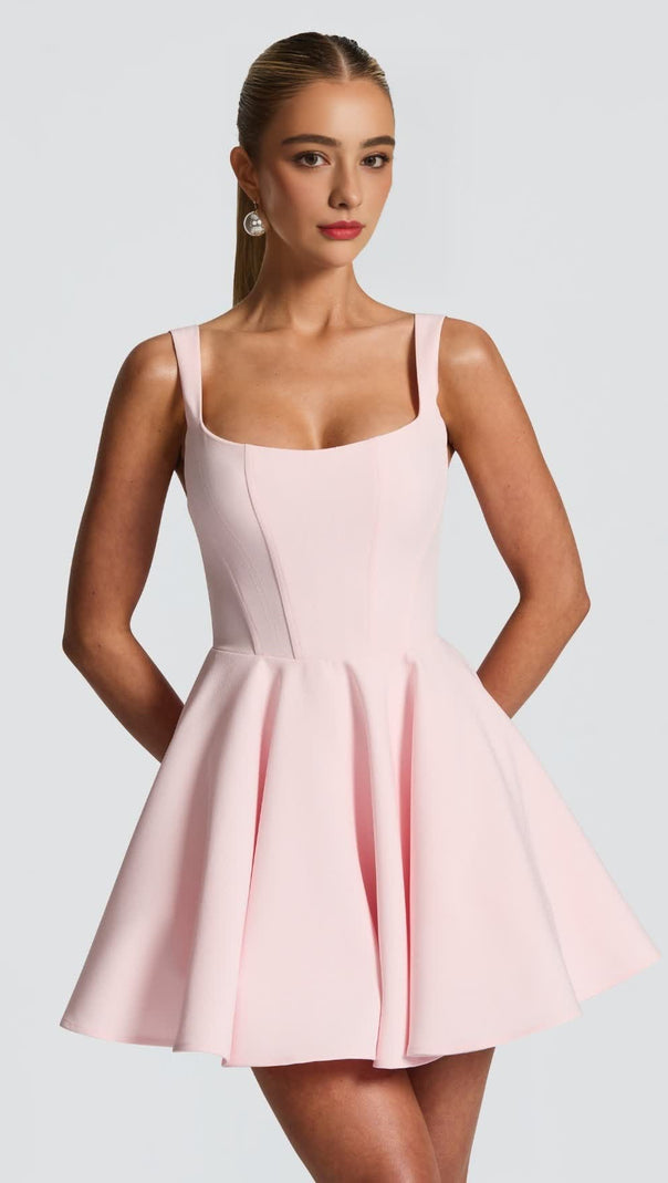 AIIZIE KRISTIN BACK BOW EMBELLISHED MINI DRESS IN BLUSH - product image