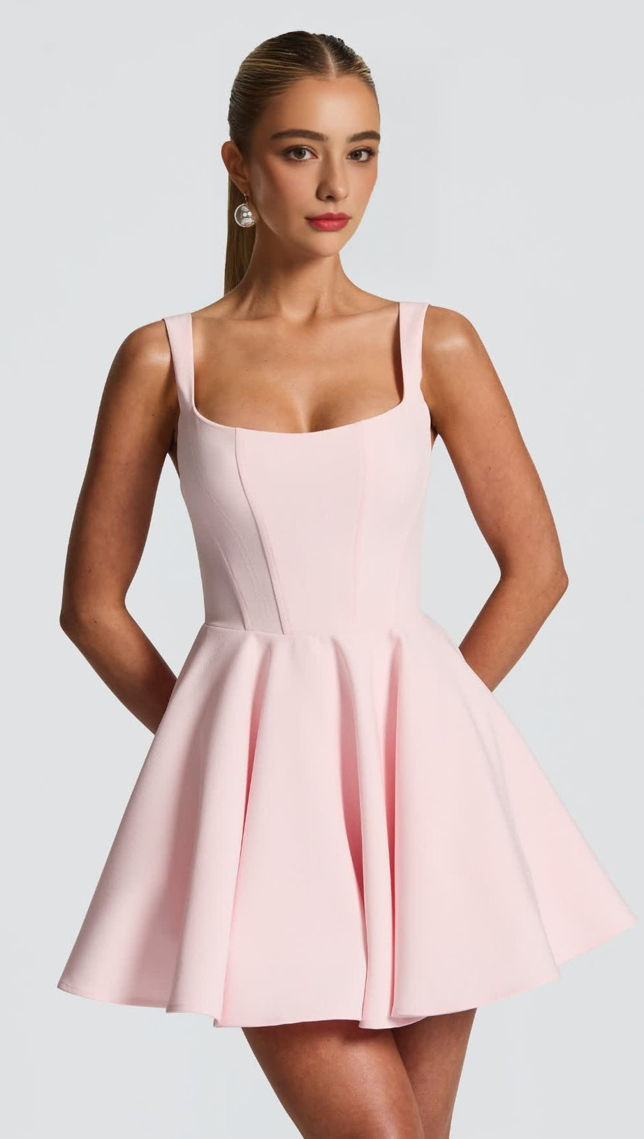 KRISTIN BACK BOW EMBELLISHED MINI DRESS IN BLUSH