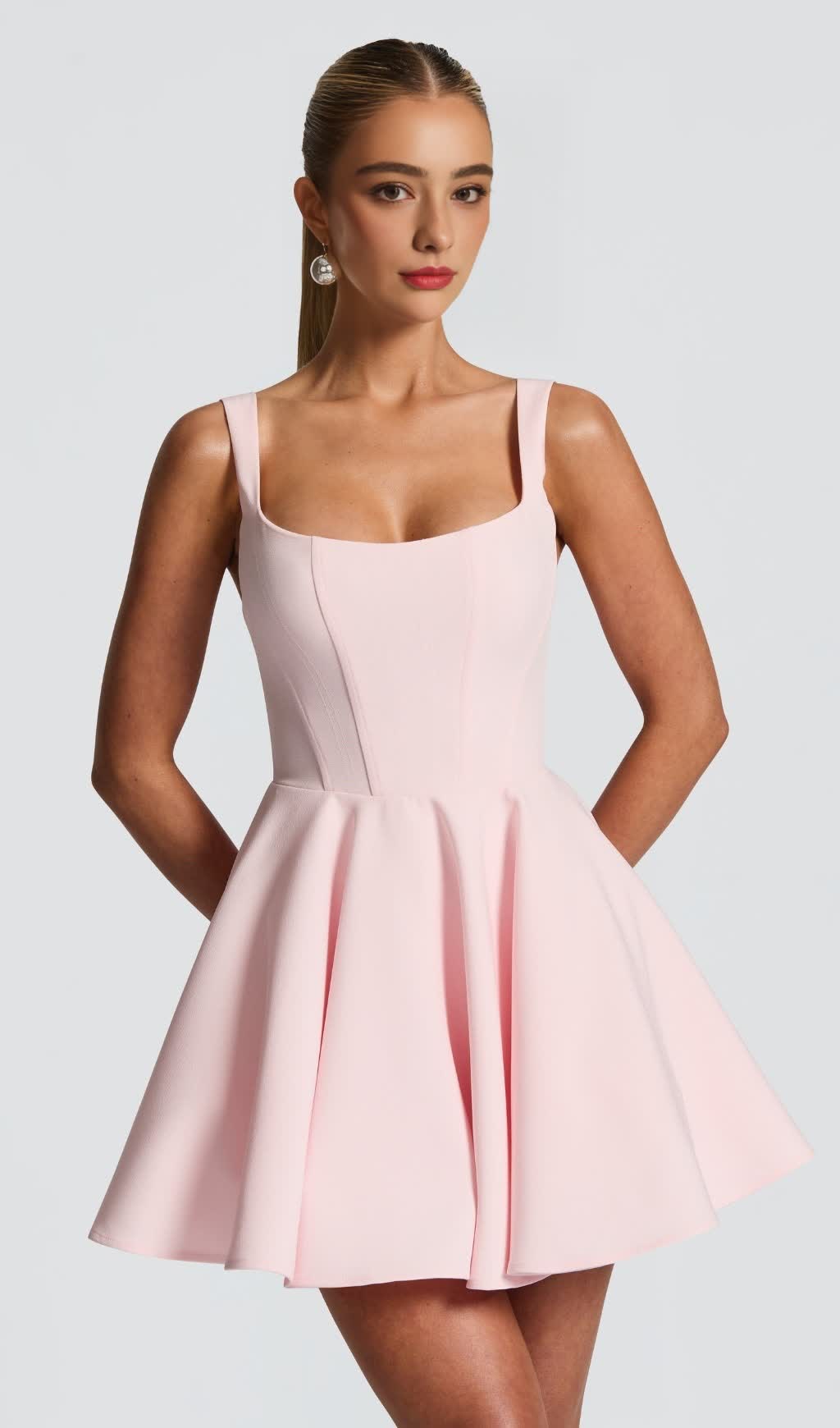 kristin back bow embellished Mini Dress in Blush