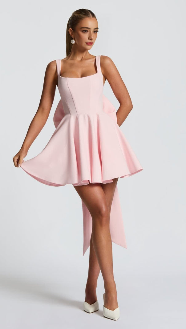 AIIZIE KRISTIN BACK BOW EMBELLISHED MINI DRESS IN BLUSH - product image
