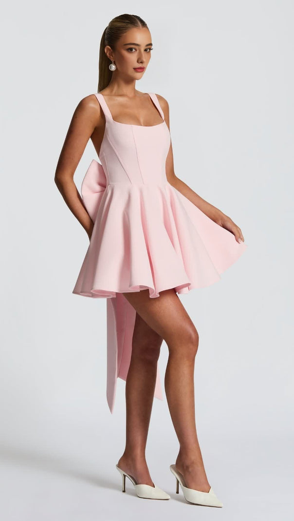 AIIZIE KRISTIN BACK BOW EMBELLISHED MINI DRESS IN BLUSH - product image