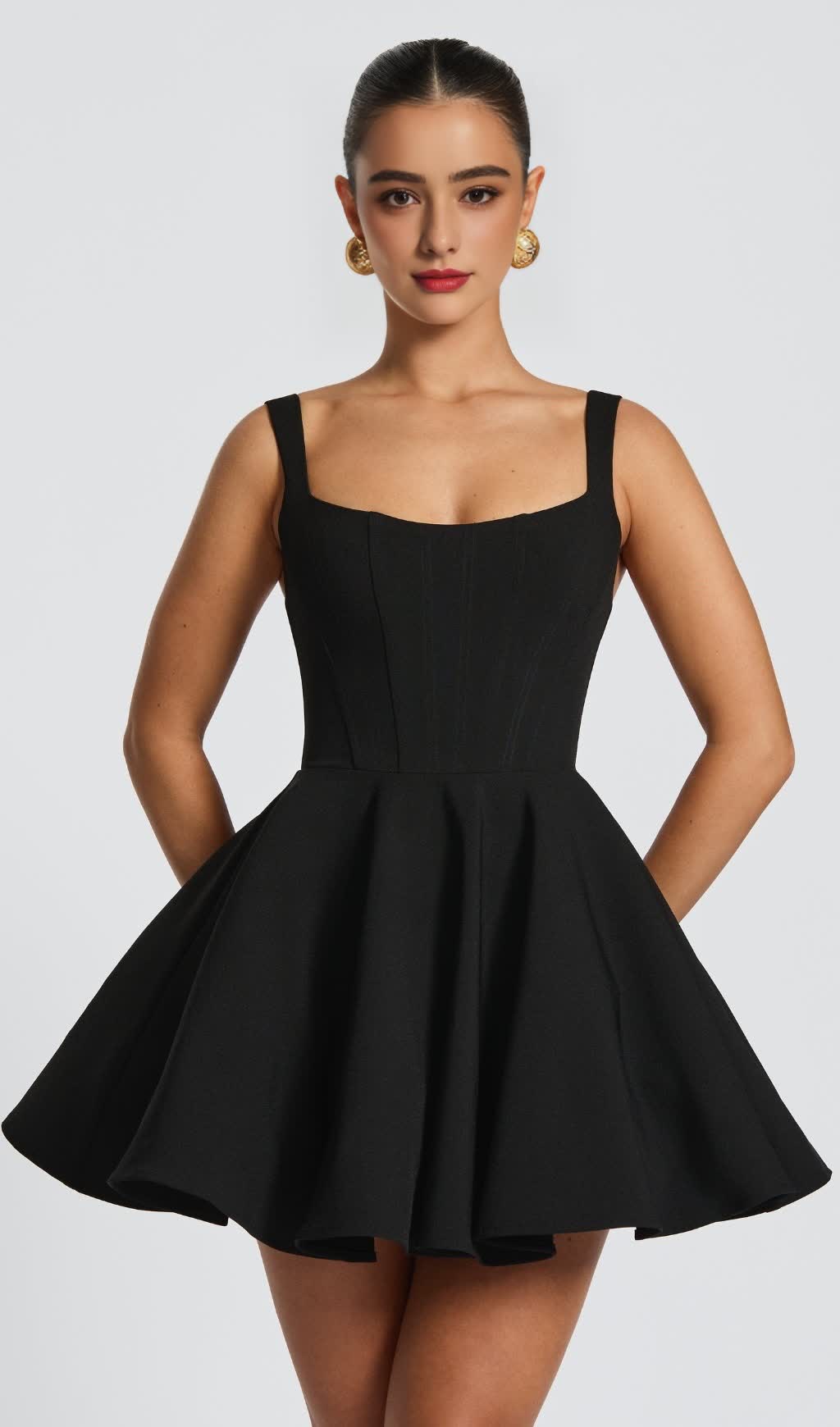 KRISTIN BACK BOW EMBELLISHED MINI DRESS IN BLACK