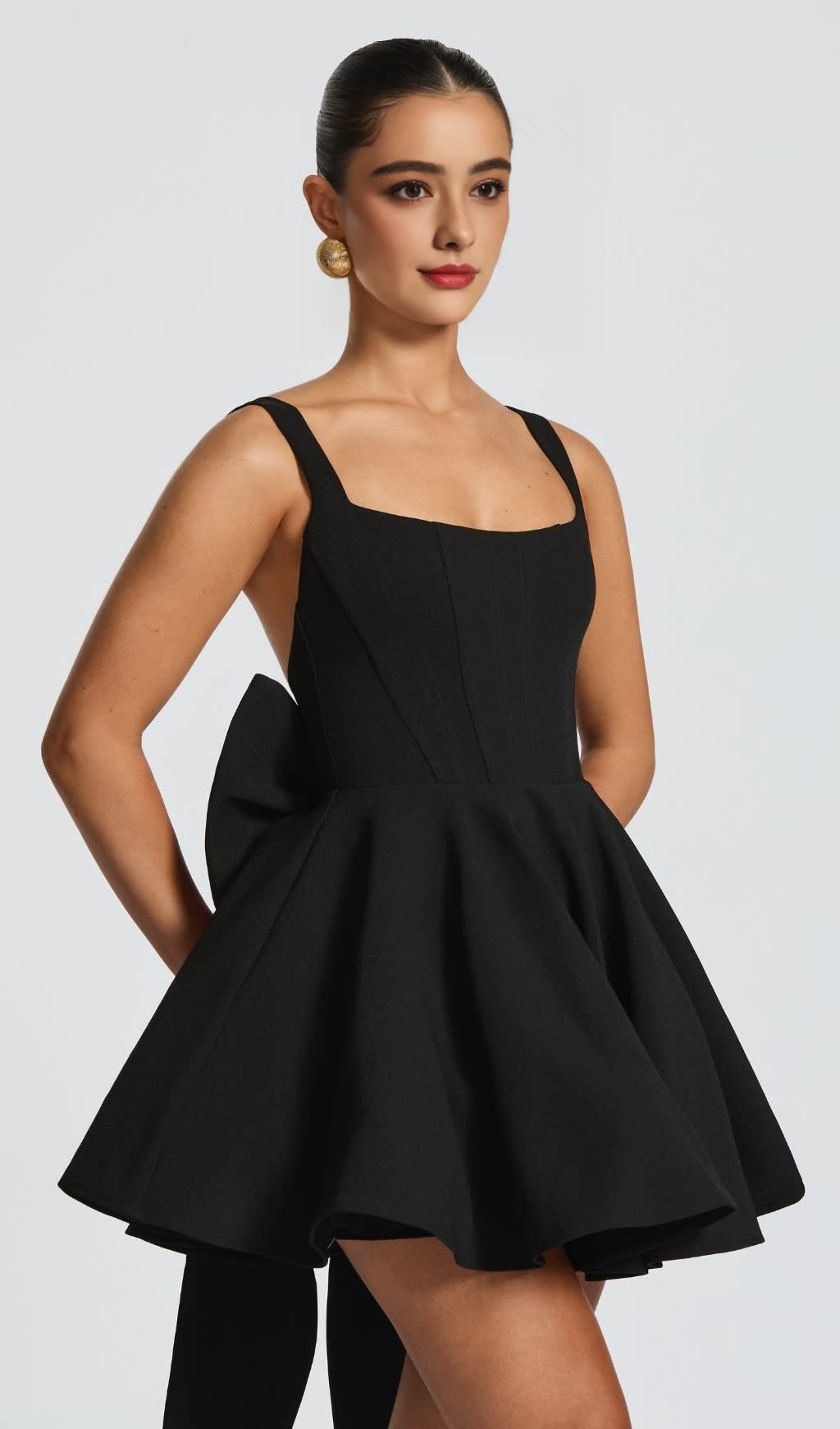 kristin back bow embellished Mini Dress in Black