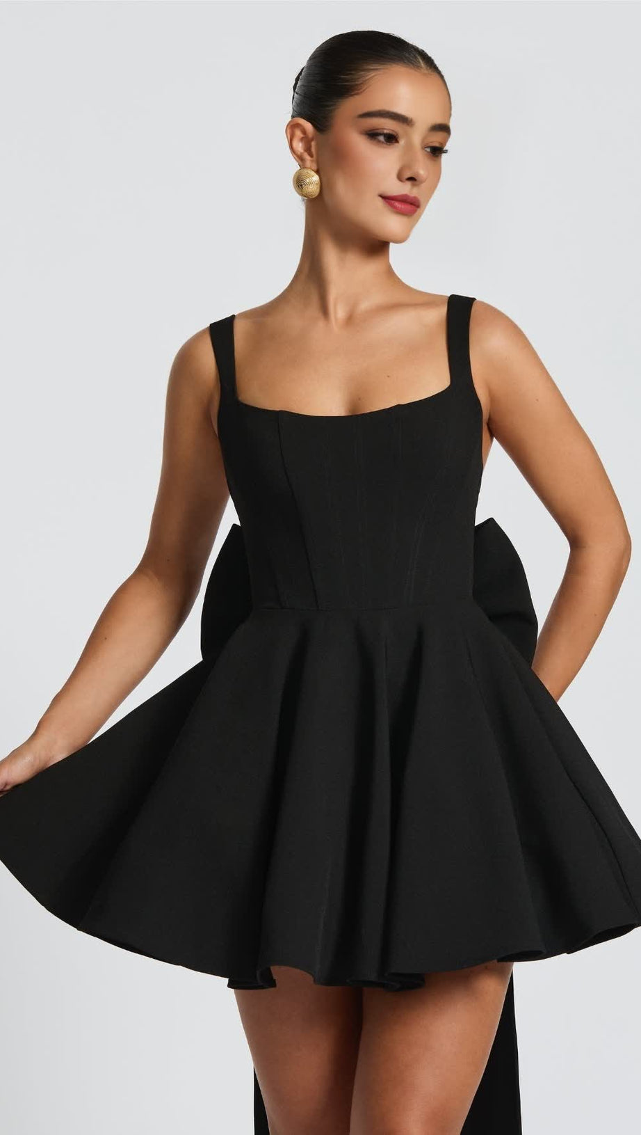 KRISTIN BACK BOW EMBELLISHED MINI DRESS IN BLACK